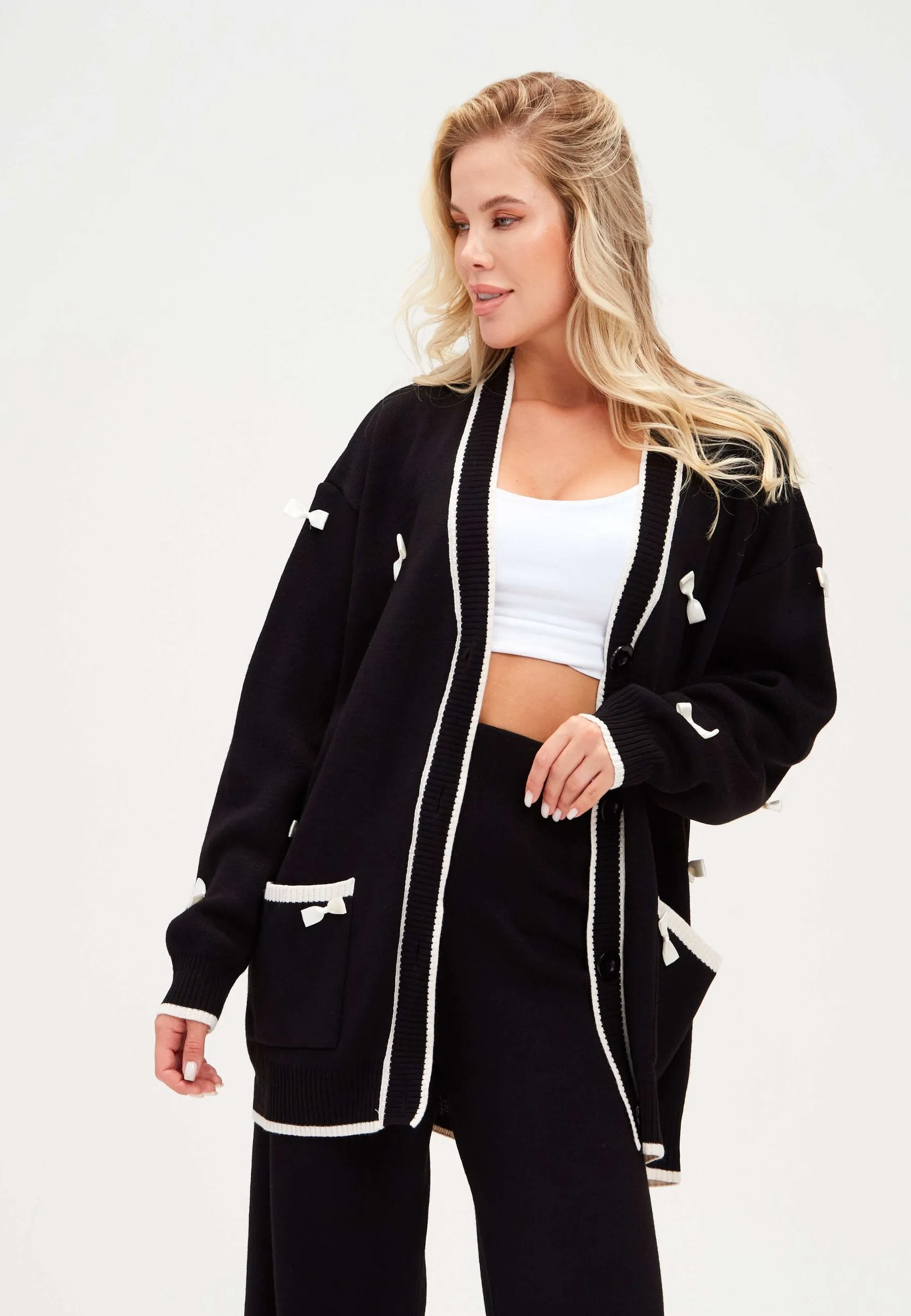 Oversized Jogger Set Cardigan and Pants - Black