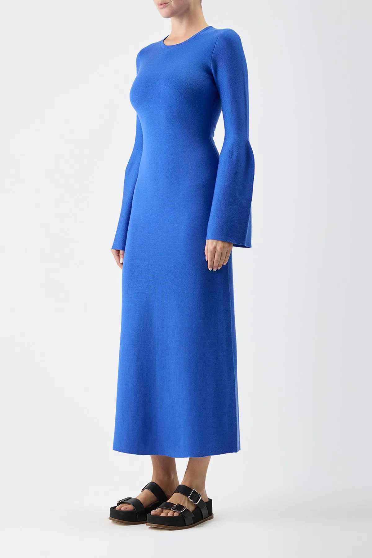 Palanco Knit Midi Dress in Sapphire Merino Wool Cashmere