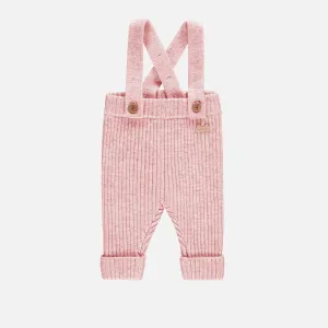 Pantalon en tricot rose chiné à bretelles effet angora, naissance || Pink mottled knit pants with straps in angora-effect, newborn