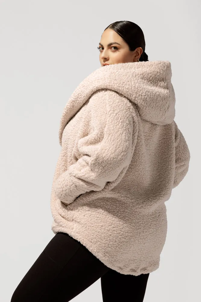 POPFLEX® Faux Sherpa Cocoon Coat - Taupe