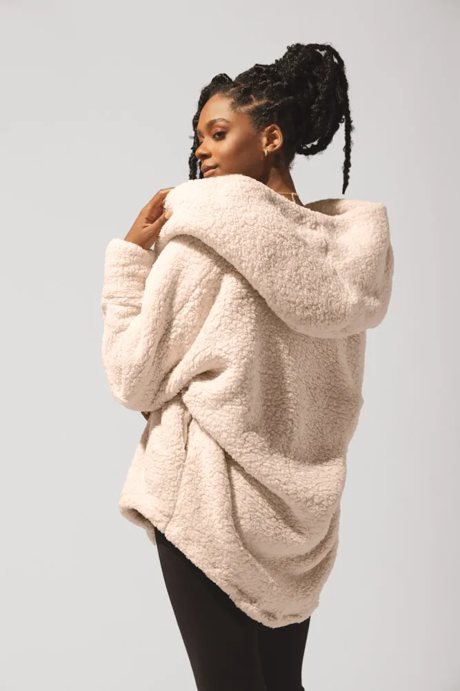 POPFLEX® Faux Sherpa Cocoon Coat - Taupe