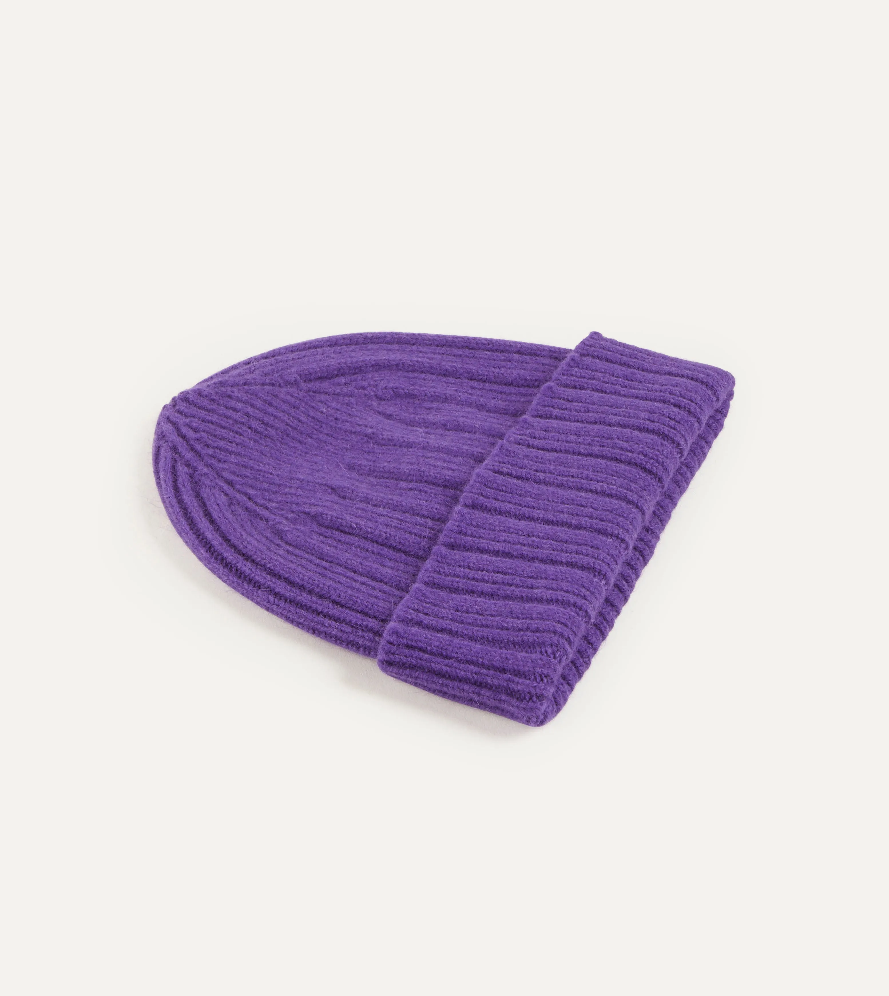 Purple Angora Lambswool Ribbed Knit Cap