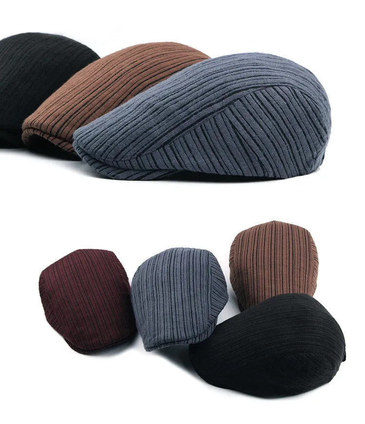 Retro Men's Knitted Beret Hats - Khaki,Wine Red,Black,Dark Blue