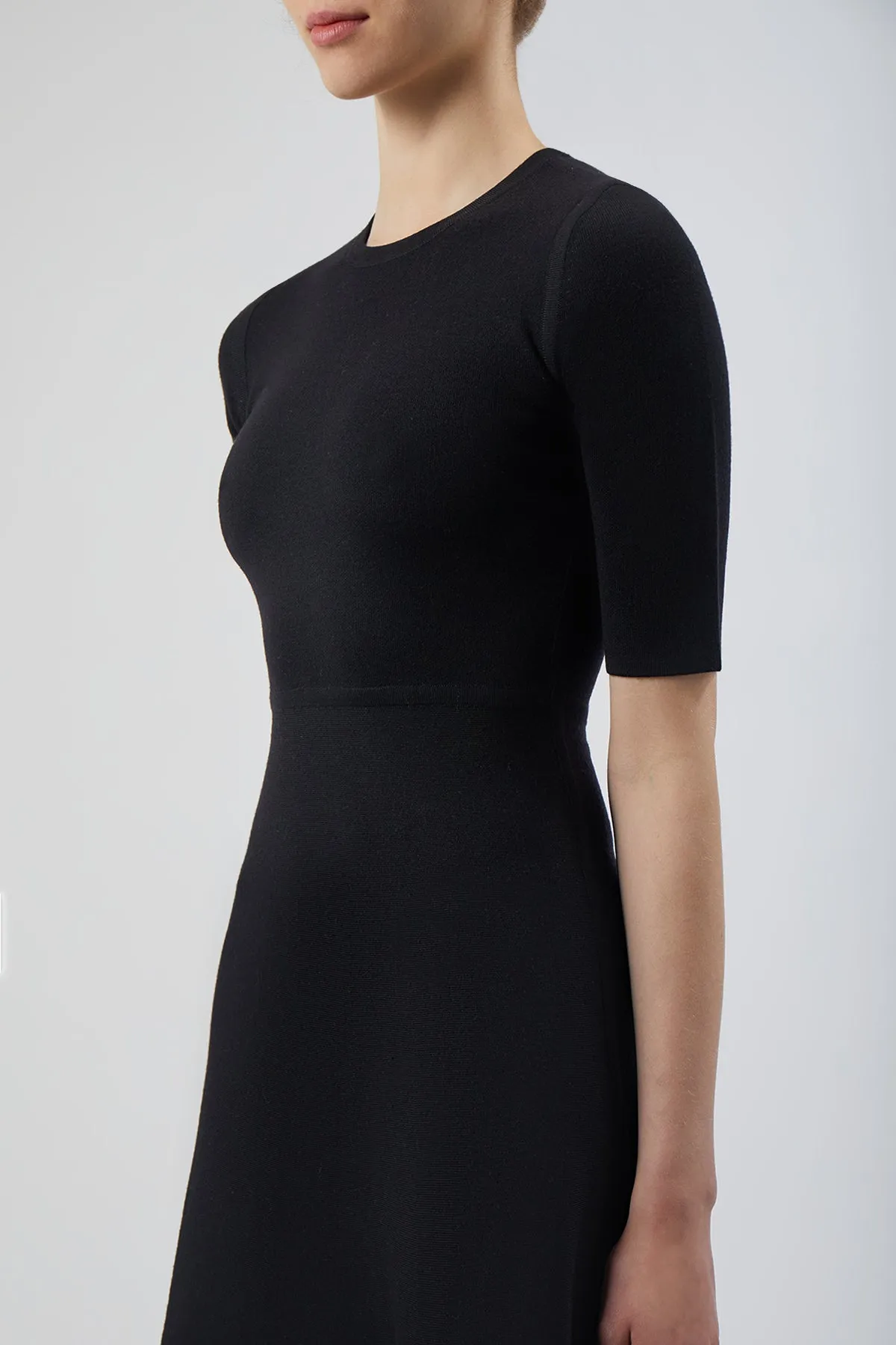 Seymore Knit Midi Dress in Black Merino Wool Cashmere