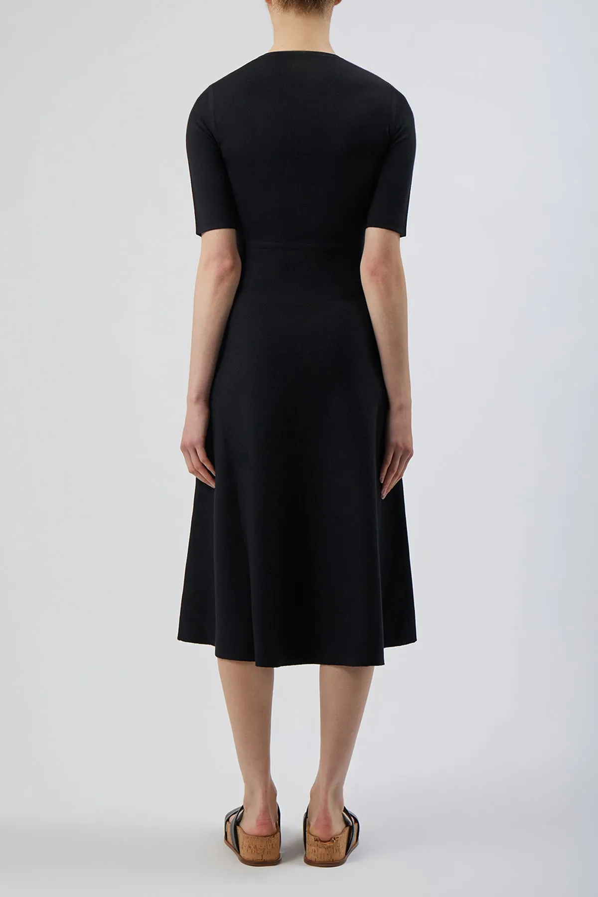 Seymore Knit Midi Dress in Black Merino Wool Cashmere