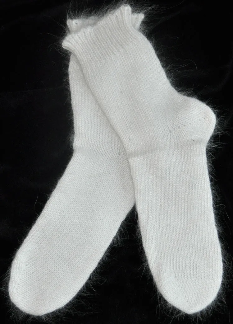 Socks - White Angora, Nylon Blend