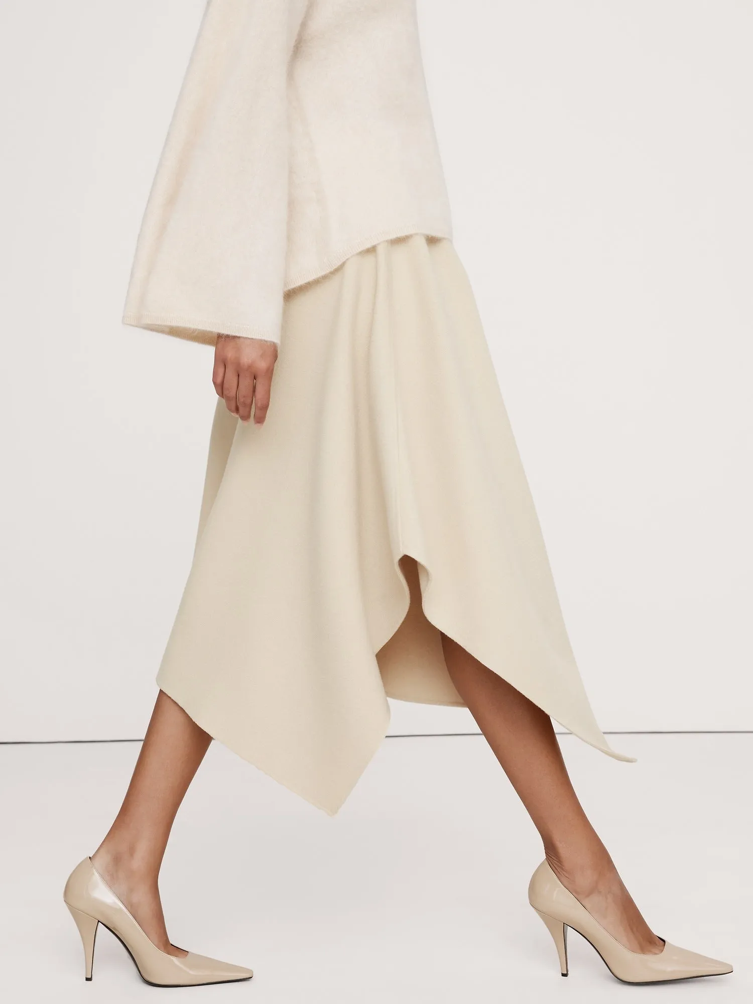 Splittable Wool-Blend Midi Skirt