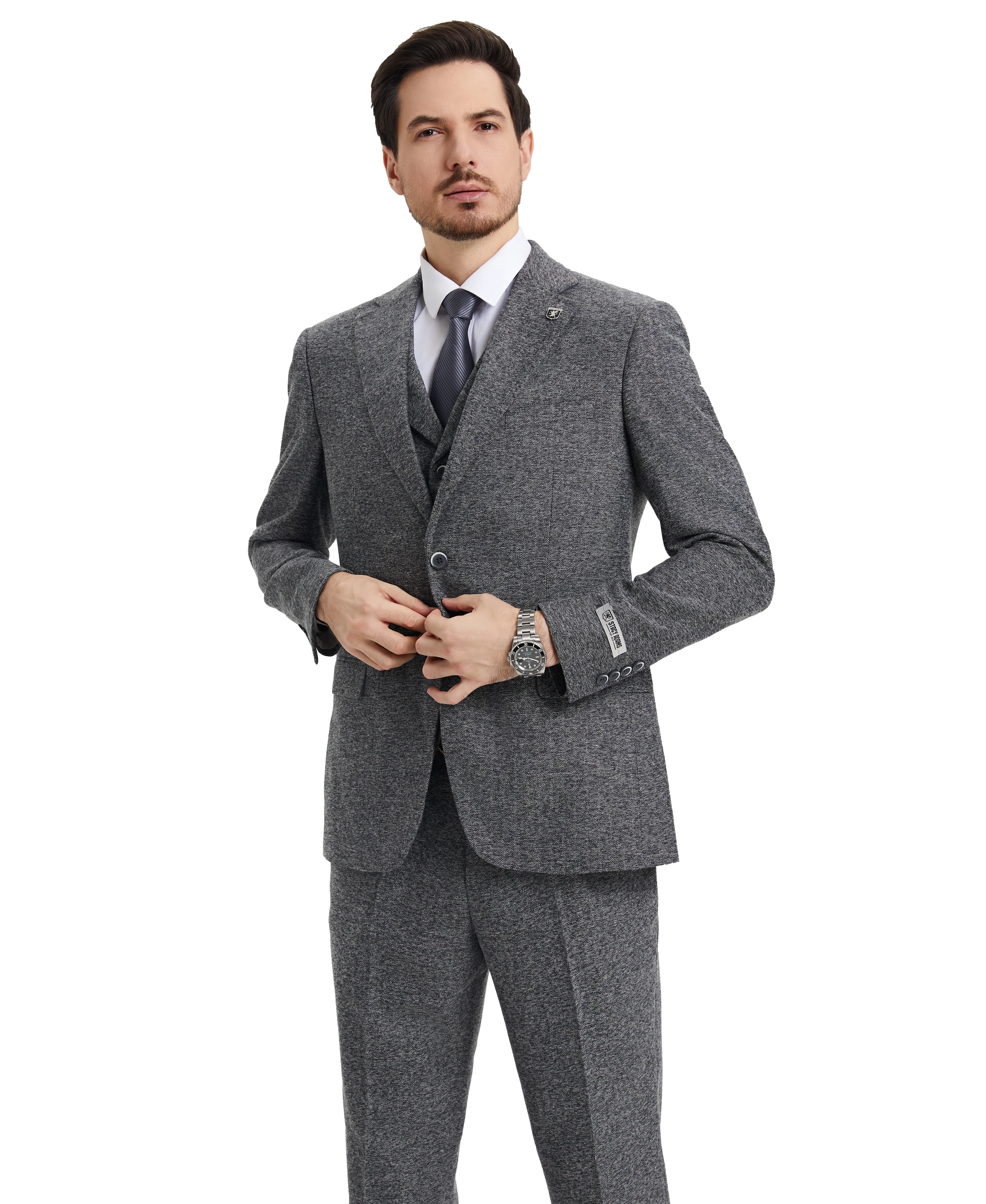 Stacy Adams Hybrid-Fit Vested Suit, Grey Tweed