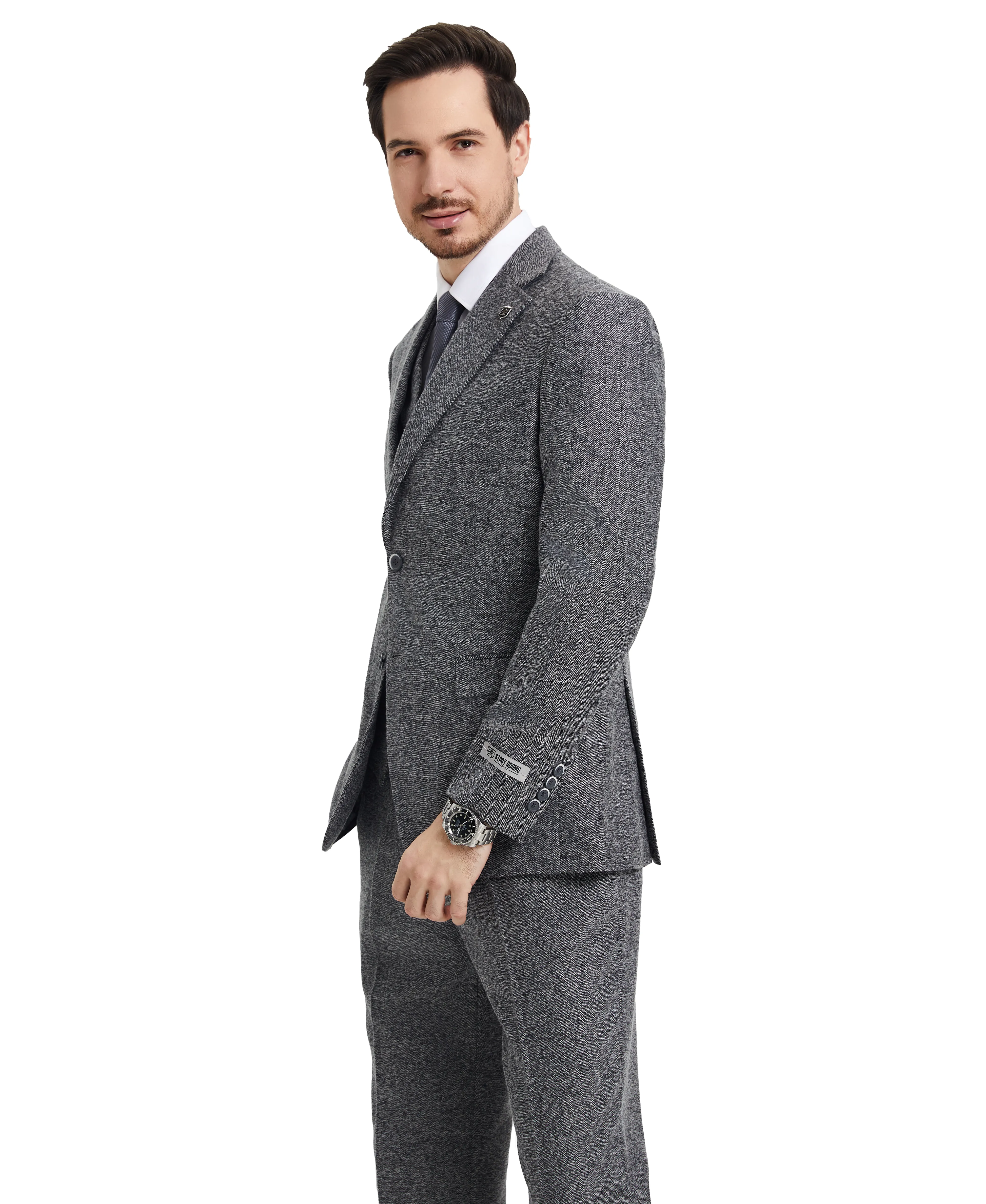 Stacy Adams Hybrid-Fit Vested Suit, Grey Tweed