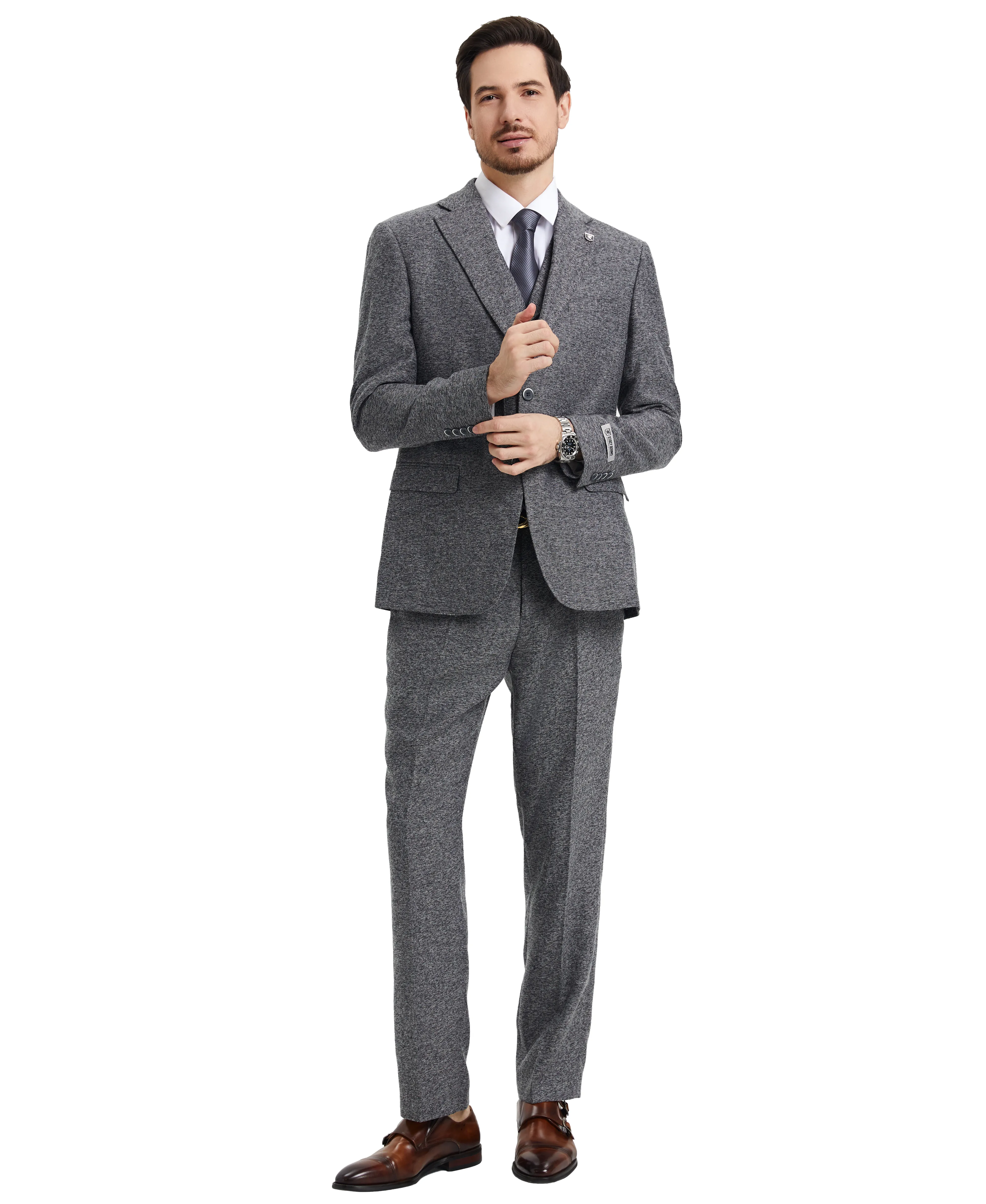 Stacy Adams Hybrid-Fit Vested Suit, Grey Tweed