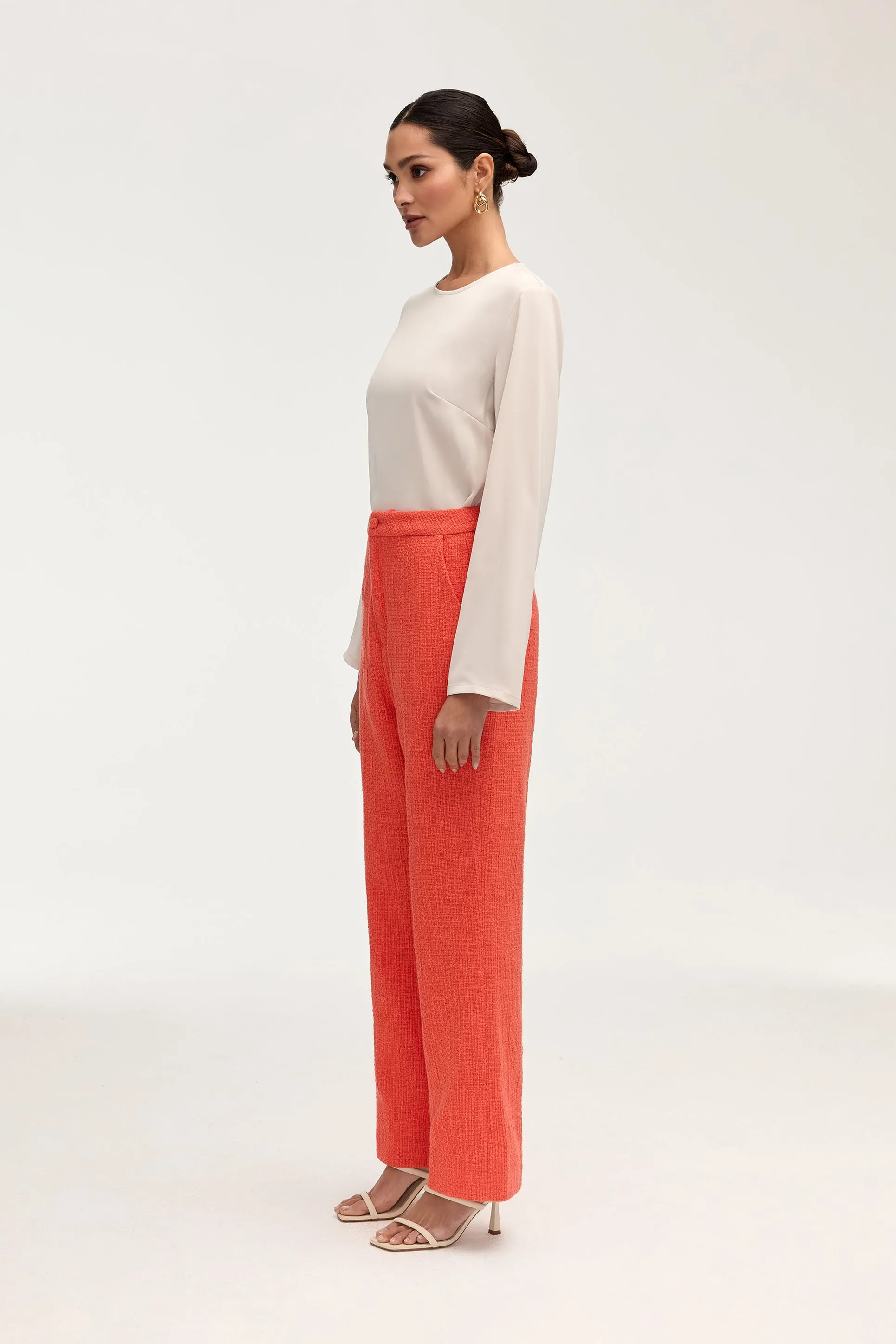 Theya Tweed Wide Leg Pants - Papaya