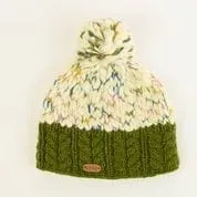 Uneven Wool Bobble Ladies Hat - Green