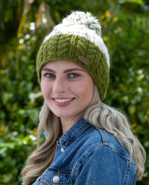 Uneven Wool Bobble Ladies Hat - Green