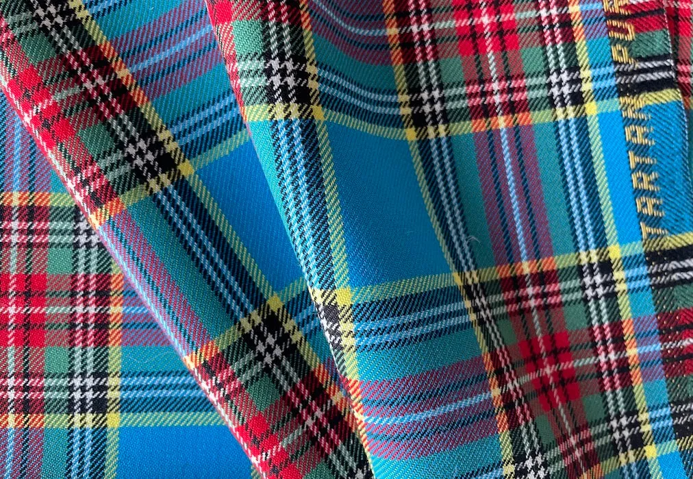 Vivid Cerulean & Maraschino Plaid Wool Twill (Made in Italy)