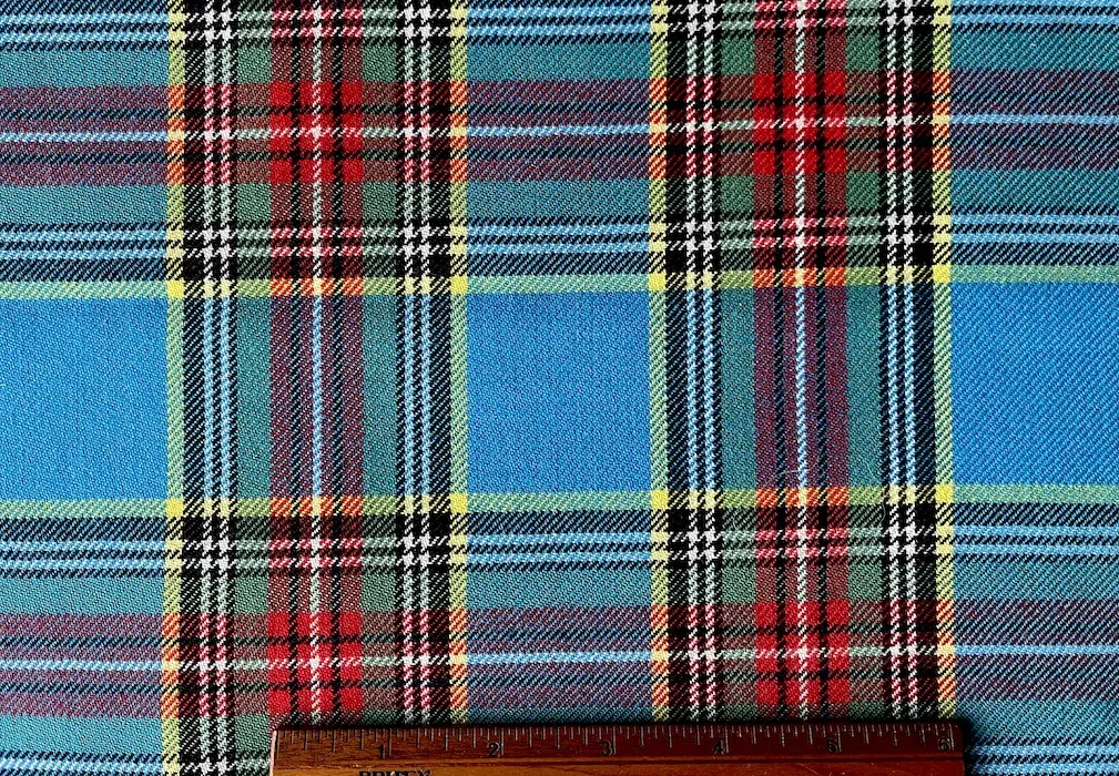 Vivid Cerulean & Maraschino Plaid Wool Twill (Made in Italy)