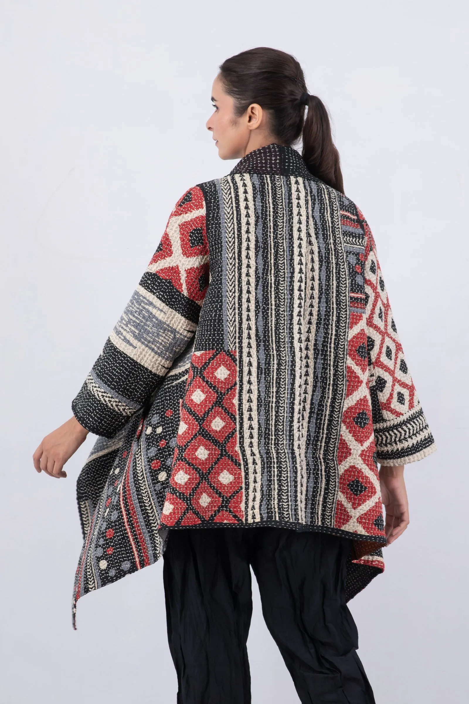 WAFFLE KANTHA MONOTONE IKAT DOUBLE WRAP JKT - wi3056-red -