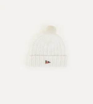 White Angora Lambswool Ribbed Bobble Knit Hat