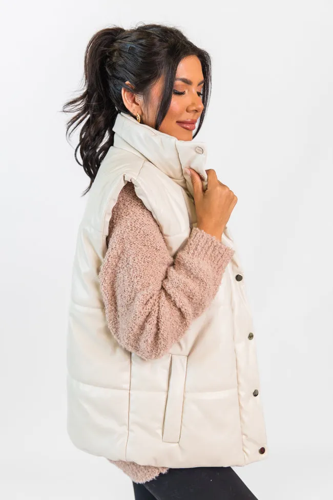 Wilder Days Cream Faux Leather Puffer Vest FINAL SALE