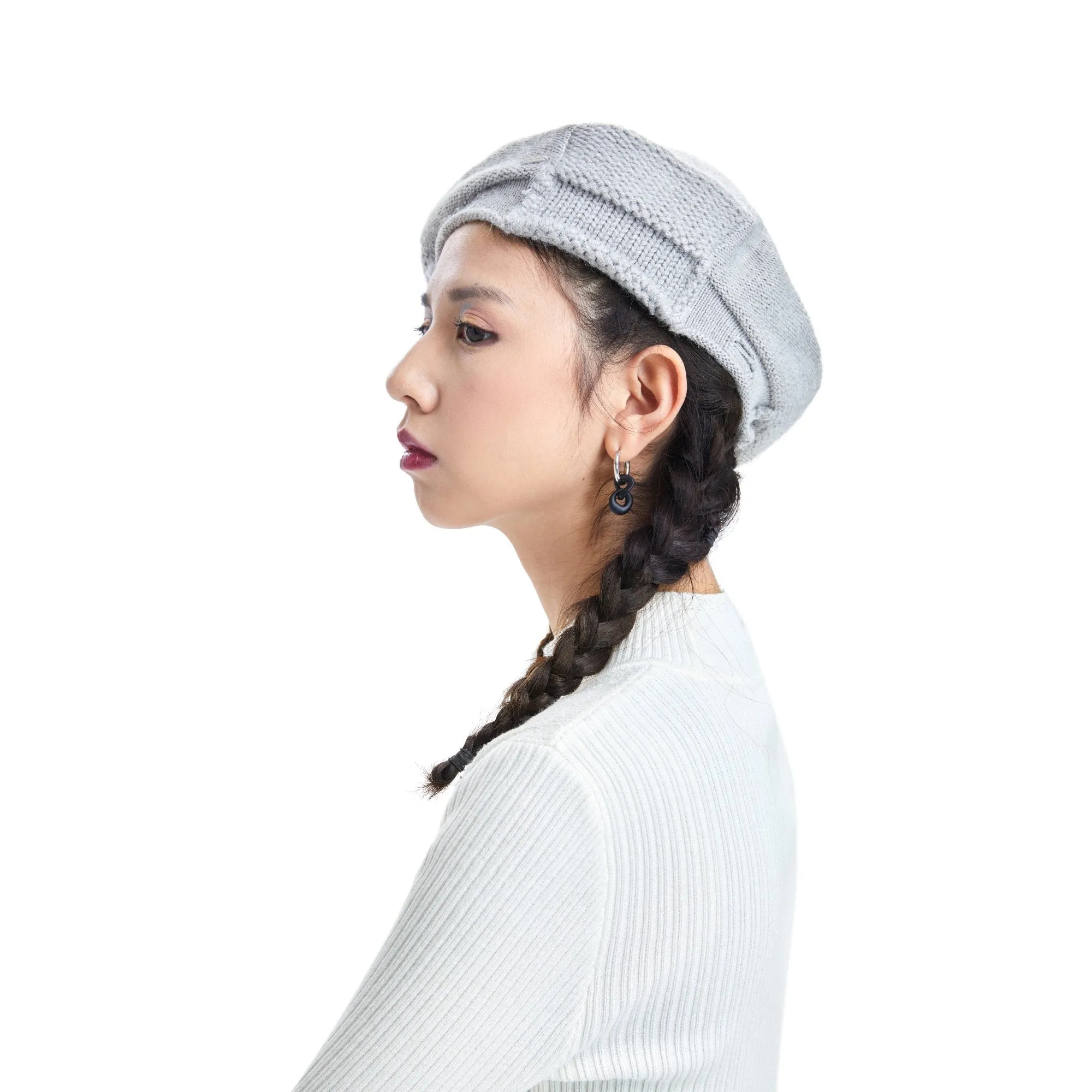 Women Mixed Knitted Beret - Light Grey