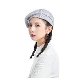 Women Mixed Knitted Beret - Light Grey