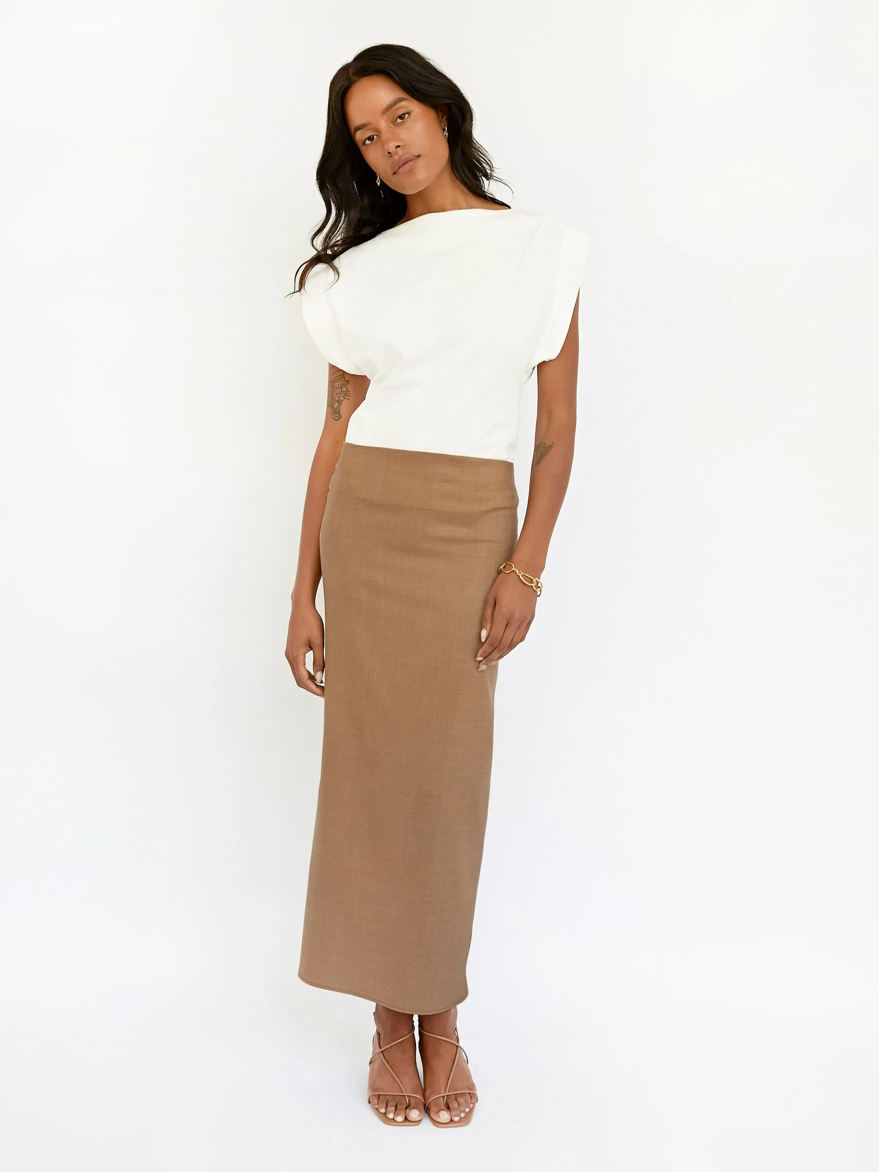 Wool Grosgrain Waist Skirt