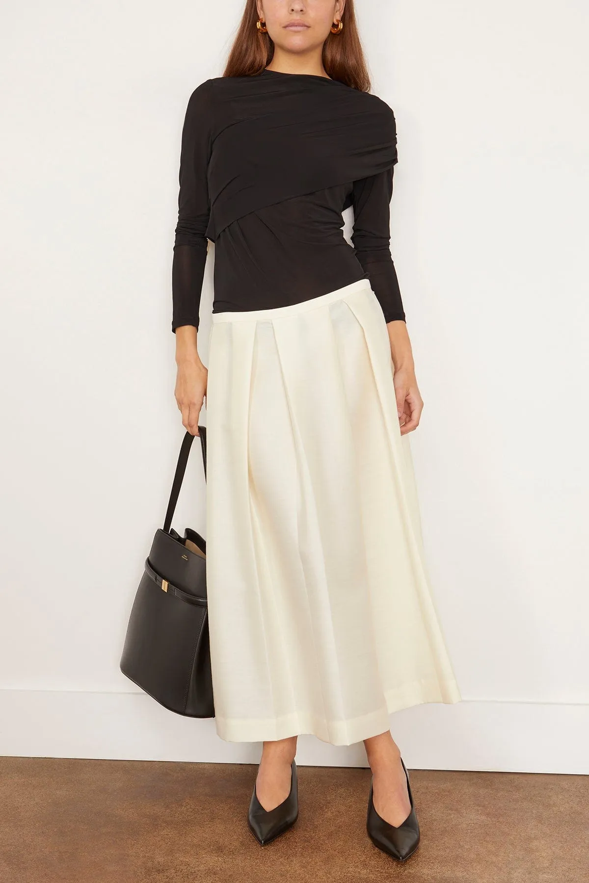 Wool Silk Twinflower Skirt in Macadamia