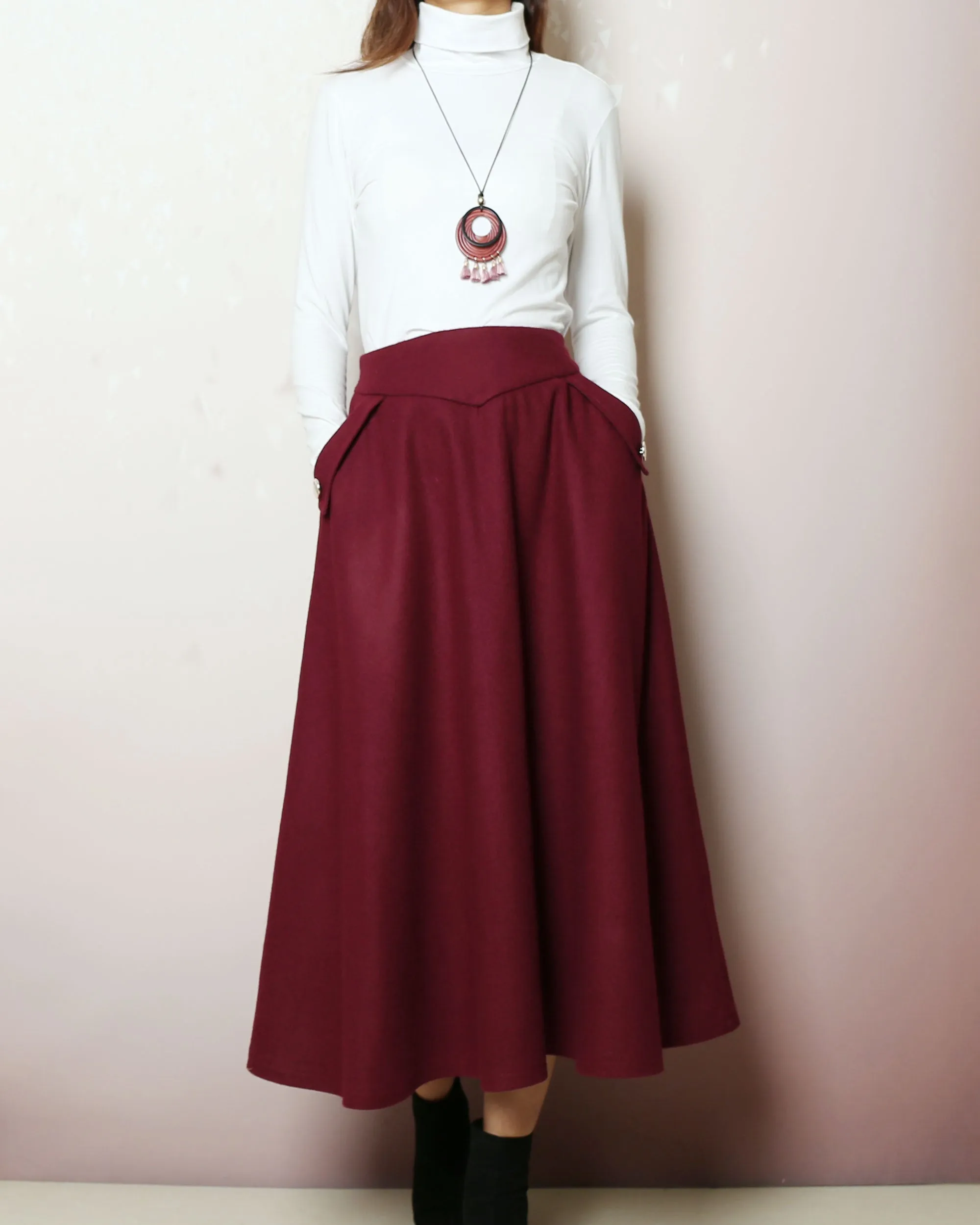 Wool skirt, warm skirt, Wool plus size skirt, winter skirt, custom made skirt, midi skirt, black skirt (Q2166)