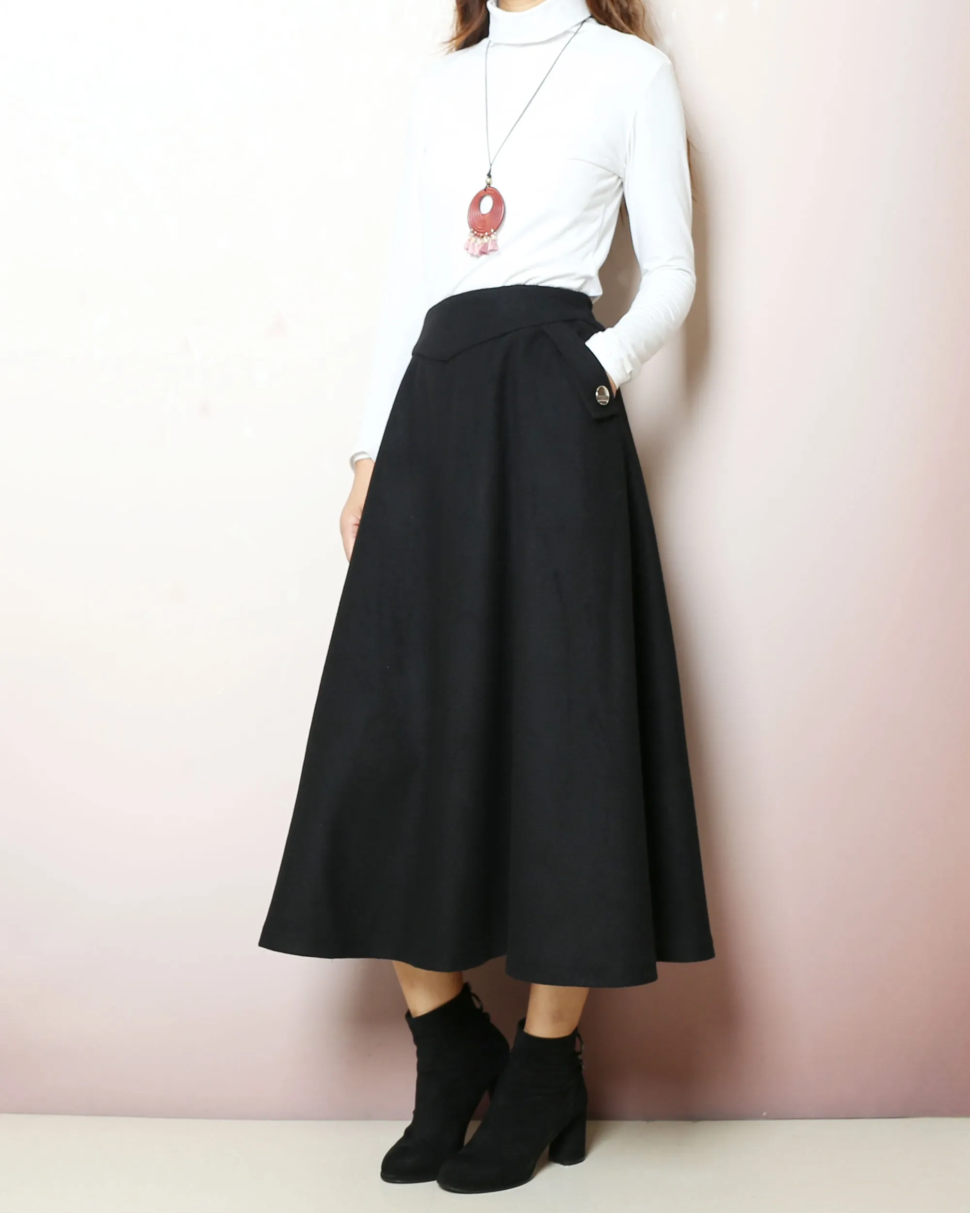 Wool skirt, warm skirt, Wool plus size skirt, winter skirt, custom made skirt, midi skirt, black skirt (Q2166)