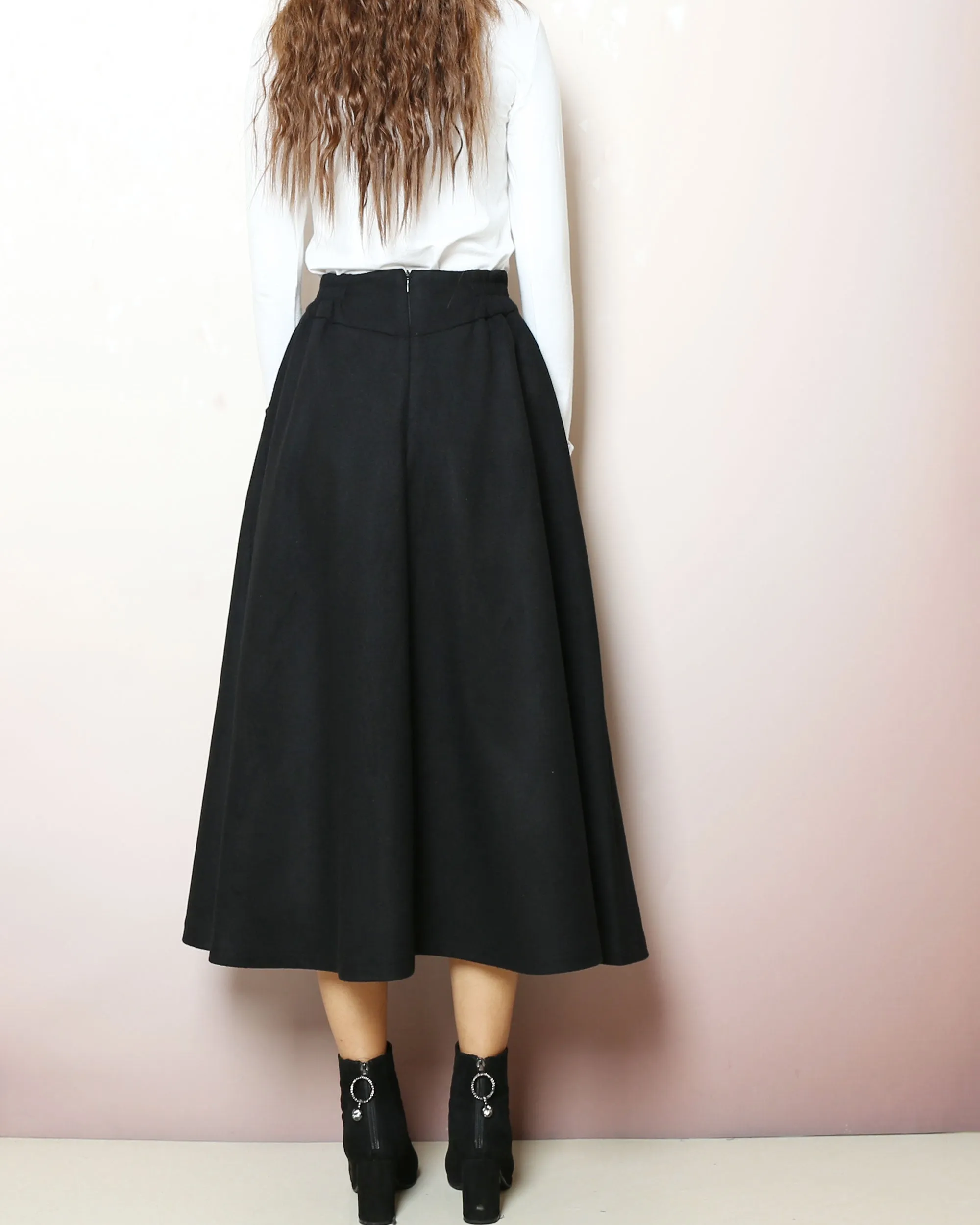 Wool skirt, warm skirt, Wool plus size skirt, winter skirt, custom made skirt, midi skirt, black skirt (Q2166)