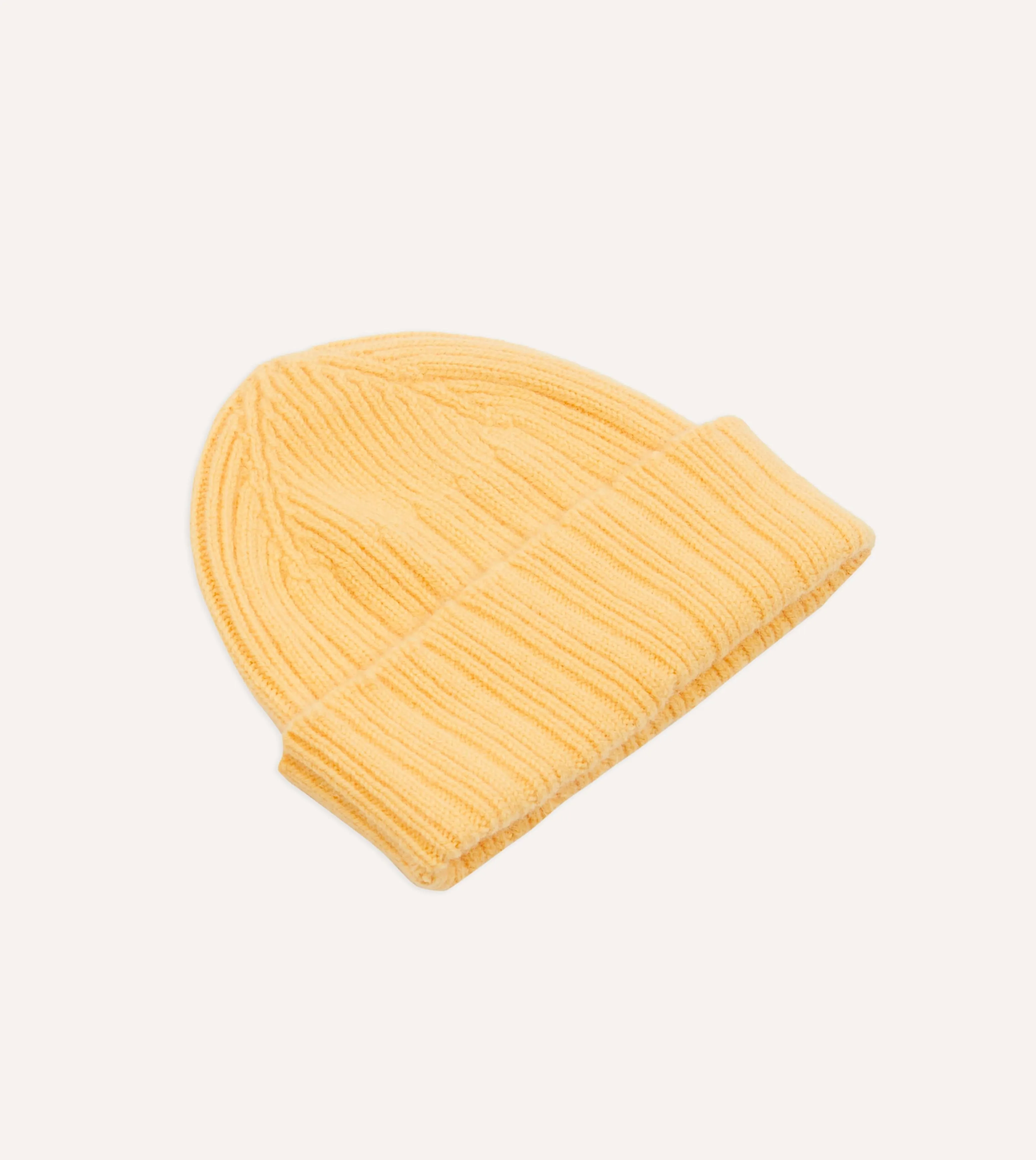 Yellow Angora Lambswool Ribbed Knit Cap